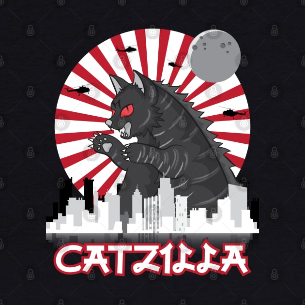 Catzilla Japanese Funny Retro Catzilla. by Longgilbert